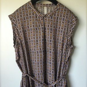 Raquel Allegra Graphic Vintage Print Tunic Belted Rayon Dress Sz 0 / XS